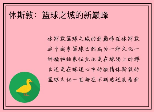 休斯敦：篮球之城的新巅峰